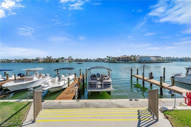 dock area featuring a water view