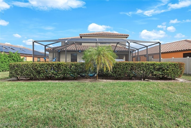 view of yard with a lanai