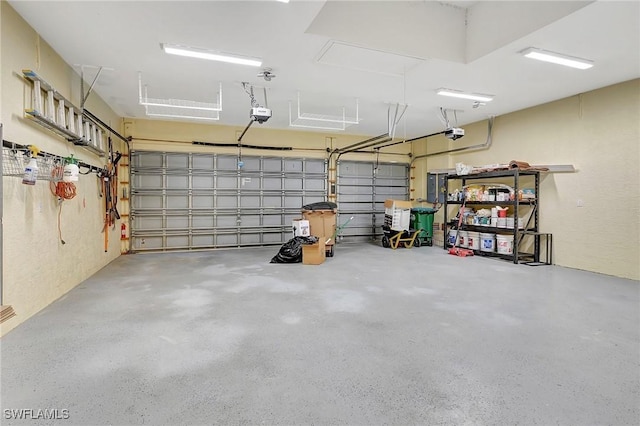 garage with a garage door opener