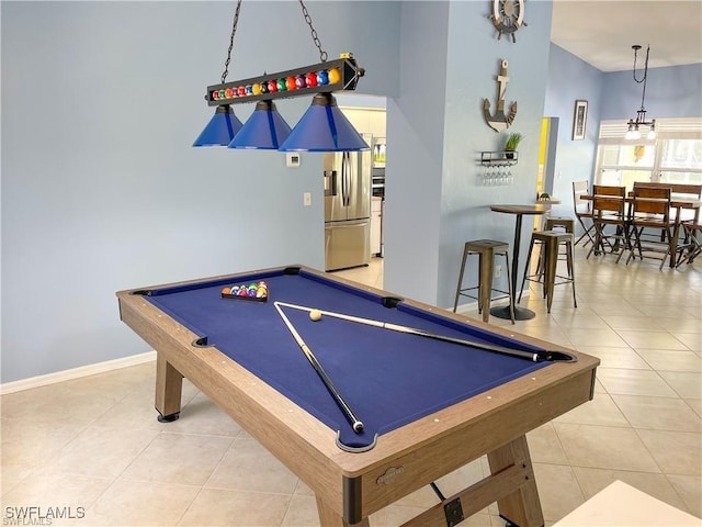 recreation room featuring billiards and light tile patterned floors