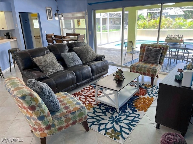 living room with light tile patterned floors