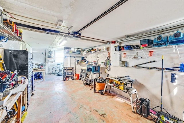 garage with a garage door opener