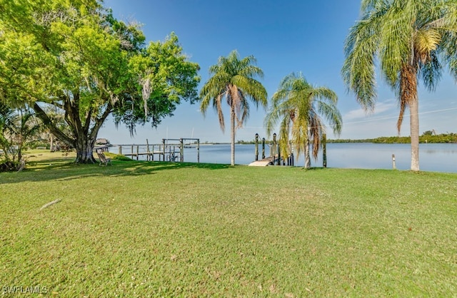 view of yard with a water view