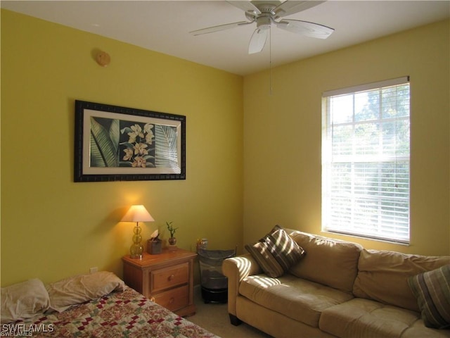 bedroom with carpet floors and ceiling fan