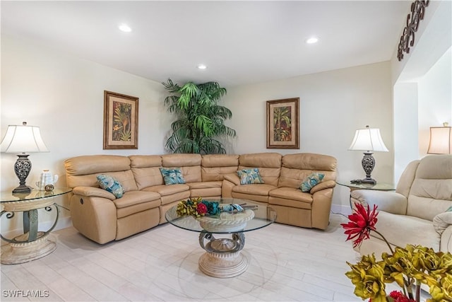 living room with light hardwood / wood-style flooring