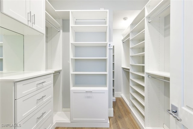 spacious closet featuring light hardwood / wood-style floors