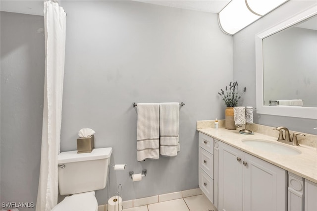 bathroom with vanity, tile patterned floors, and toilet