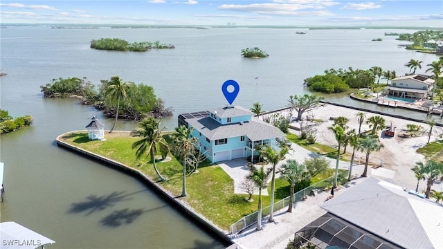 aerial view with a water view