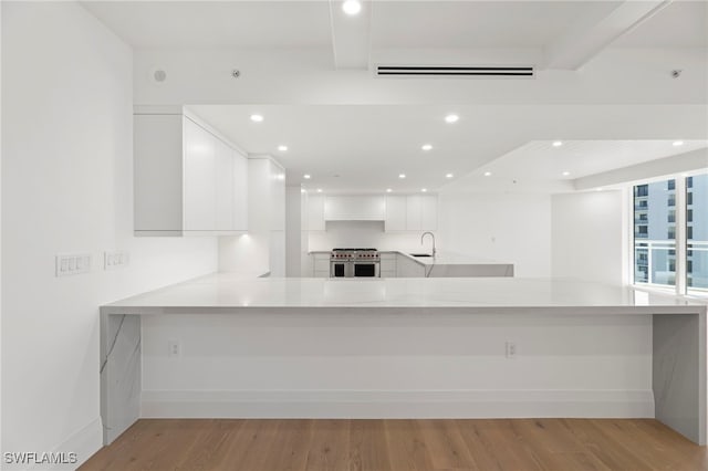 kitchen with white cabinetry, kitchen peninsula, and sink