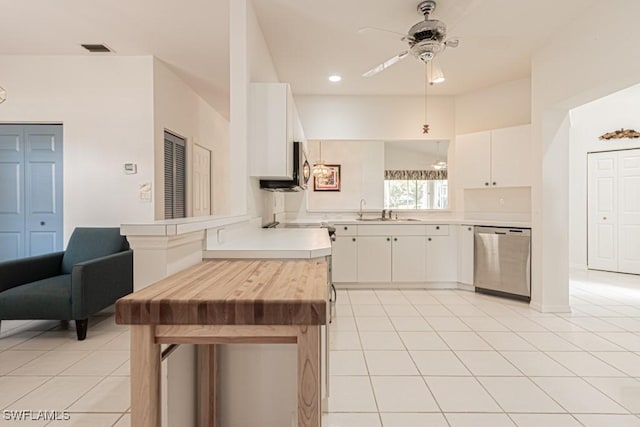 2081 Crestview Way, Naples, FL 34119 - kitchen with appliances with stainless steel finishes, light countertops, a ceiling fan, light tile patterned flooring, and recessed lighting