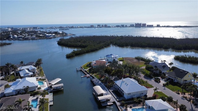 aerial view with a water view