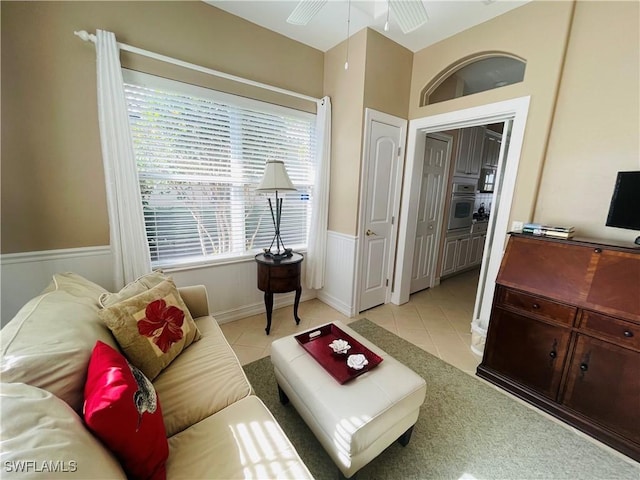 living room featuring light tile patterned floors