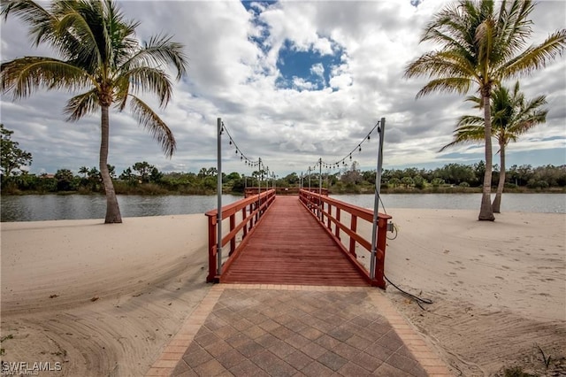 dock area with a water view