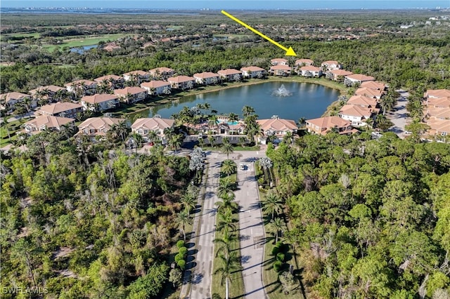 bird's eye view featuring a water view