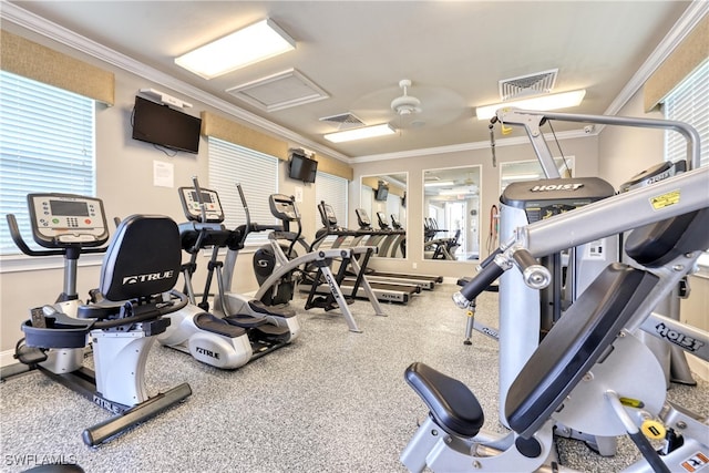 gym featuring ornamental molding