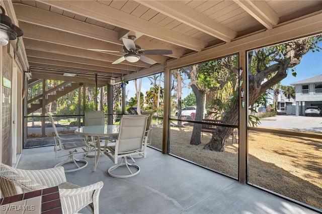 5370/5372 Palmetto St, Fort Myers Beach, FL 33931 - sunroom / solarium with a ceiling fan, beamed ceiling, and outdoor dining space