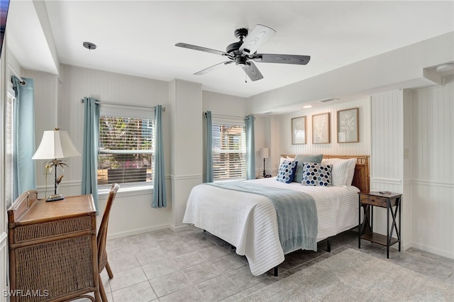 5370/5372 Palmetto St, Fort Myers Beach, FL 33931 - bedroom with light tile patterned flooring, baseboards, ceiling fan, and visible vents