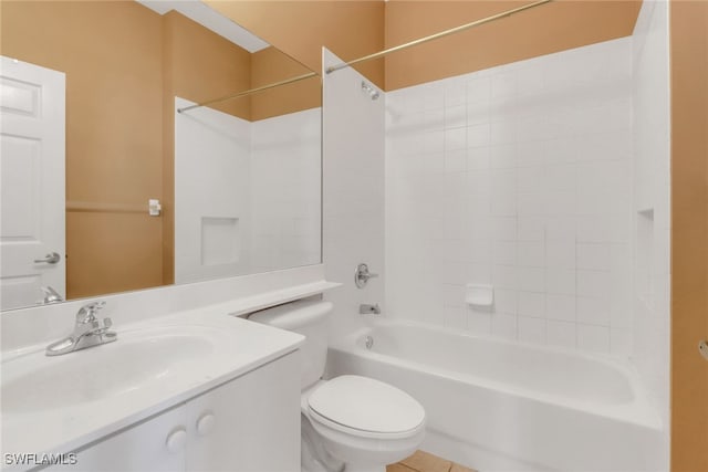 full bath featuring vanity, toilet, and washtub / shower combination