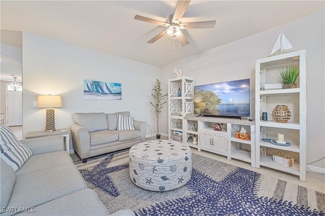 living room with ceiling fan