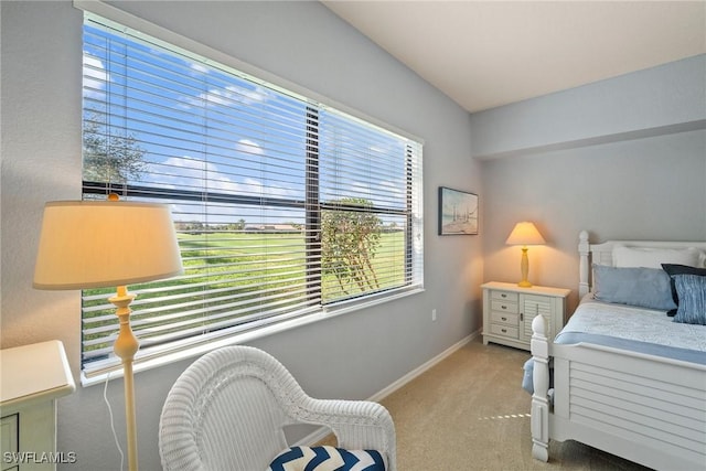 bedroom featuring light carpet