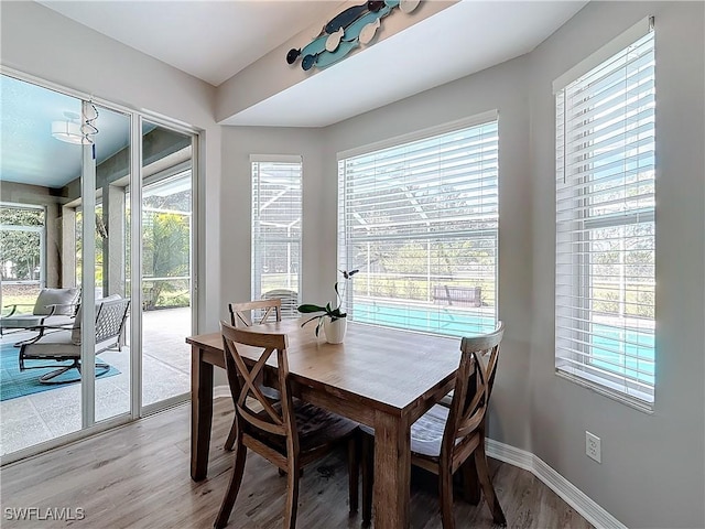 dining area with hardwood / wood-style flooring