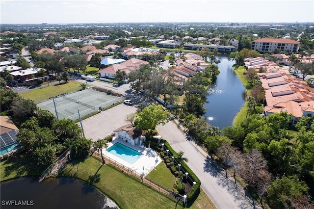 aerial view featuring a water view