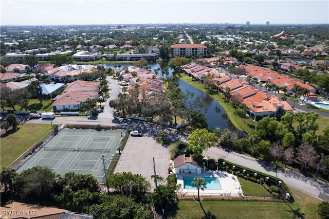 aerial view featuring a water view