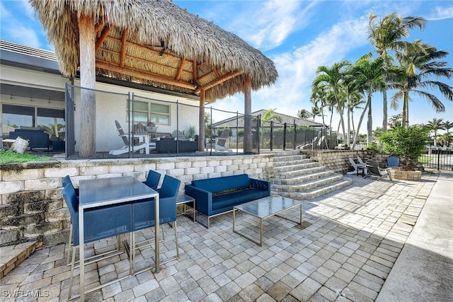 view of patio / terrace featuring a bar