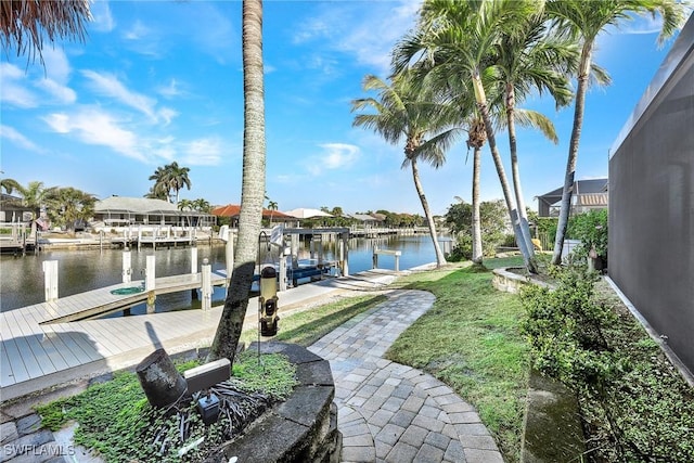 view of dock with a water view