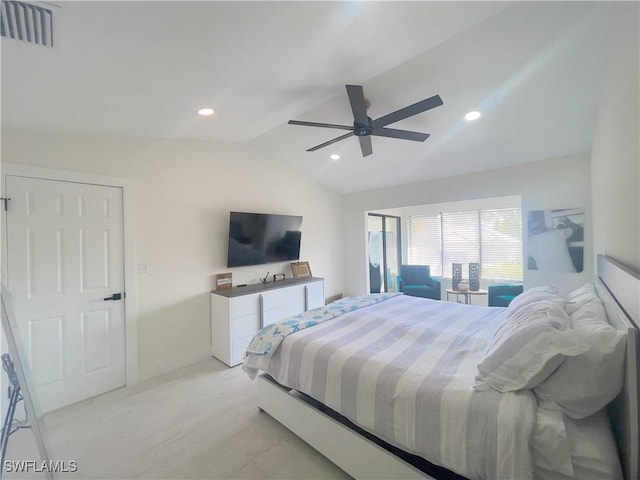 bedroom with vaulted ceiling and ceiling fan