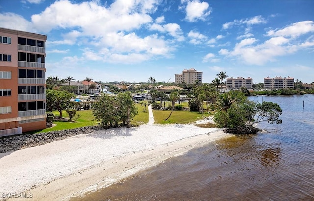 property view of water featuring a view of the beach