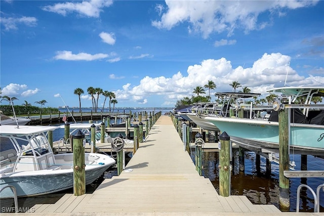 view of dock with a water view