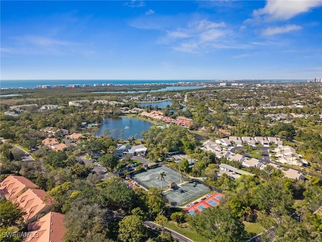 aerial view featuring a water view