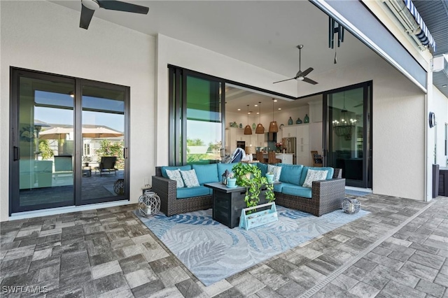 view of patio / terrace featuring an outdoor hangout area and ceiling fan