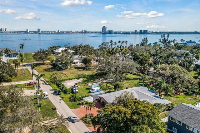 aerial view featuring a water view