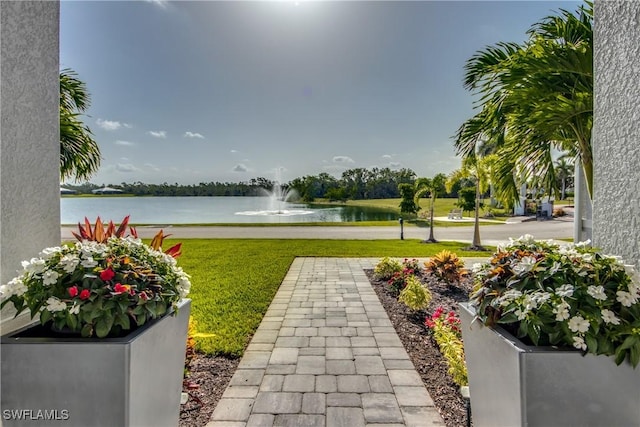 view of yard with a water view