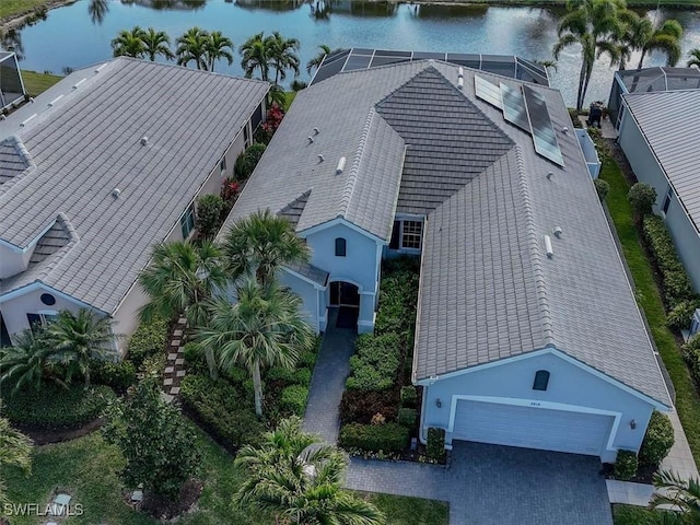 bird's eye view featuring a water view