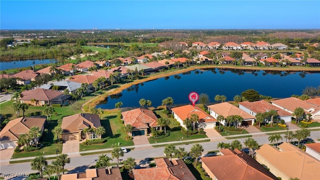 bird's eye view featuring a water view