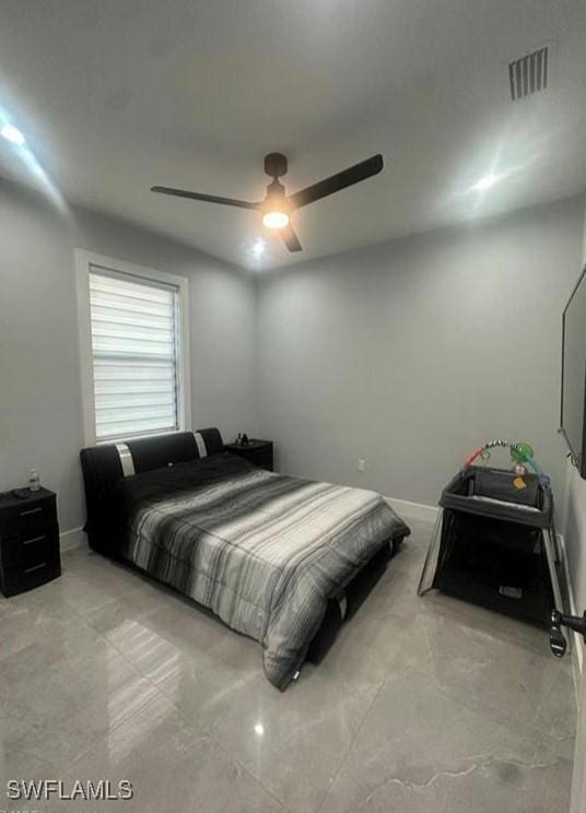 bedroom featuring ceiling fan