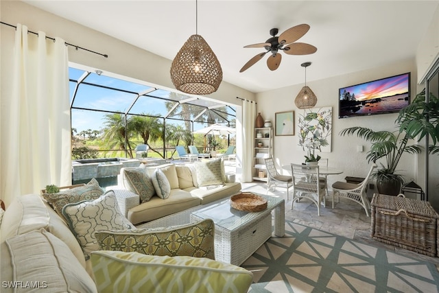 interior space featuring a wealth of natural light and ceiling fan