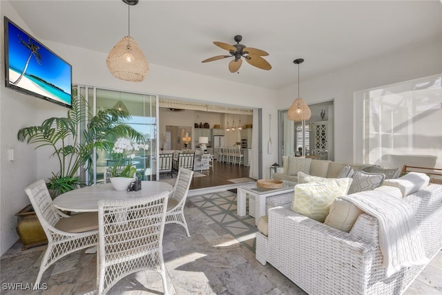 living room with ceiling fan