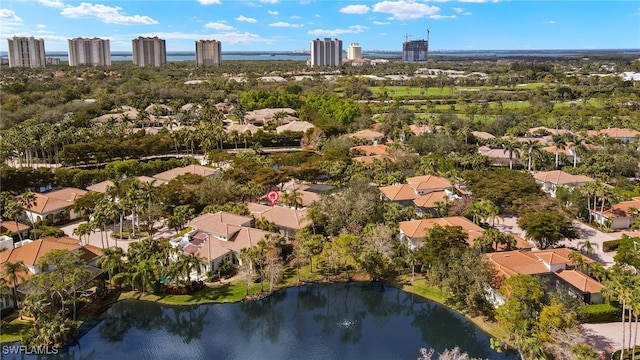 bird's eye view featuring a water view