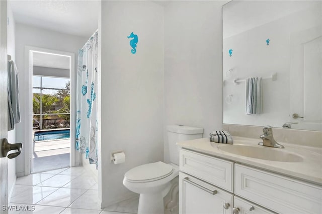 bathroom with tile patterned flooring, vanity, and toilet