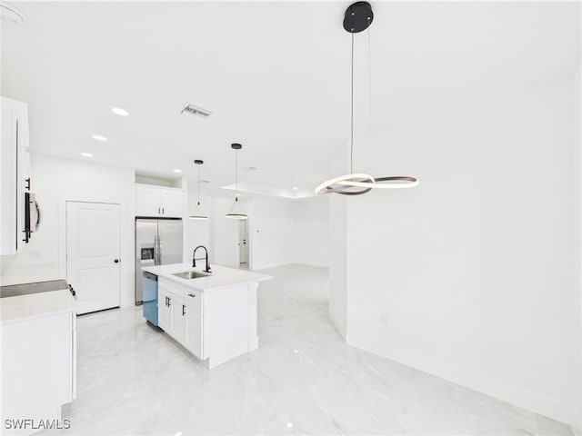 621 Allison St E, Lehigh Acres, FL 33974 - kitchen with stainless steel appliances, visible vents, marble finish floor, and a sink