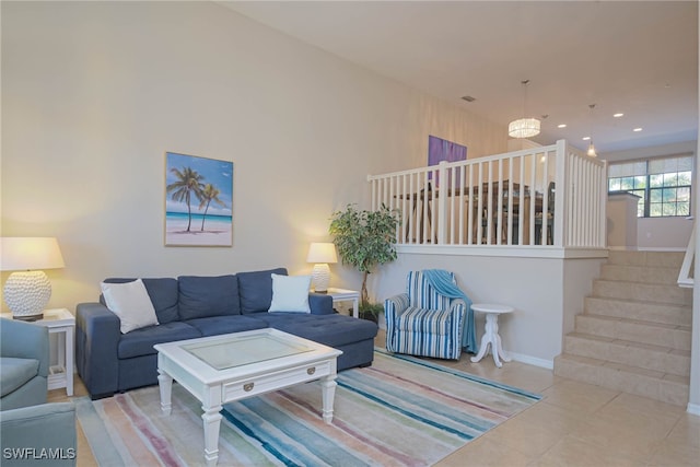 living room featuring light tile patterned floors