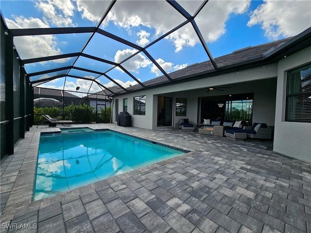 11637 Russet Trl, Fort Myers, FL 33913 - pool featuring a lanai, outdoor lounge area, a patio area, and ceiling fan