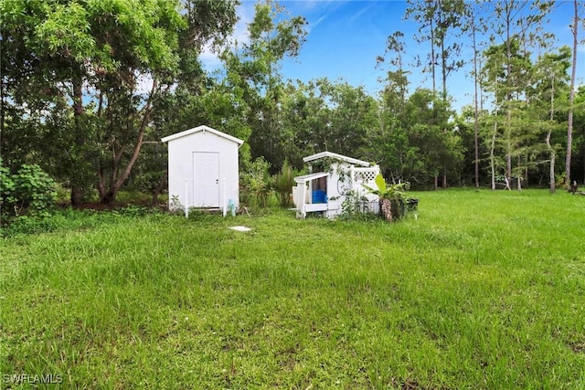 view of yard with a storage unit