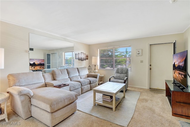 living room with light carpet