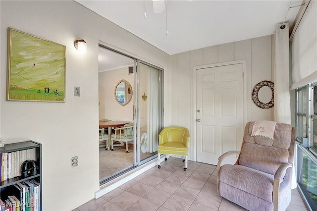 living area with light tile patterned floors