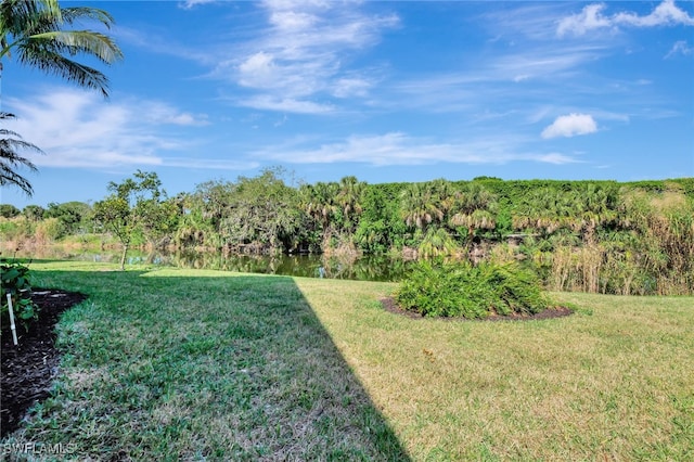 view of yard with a water view